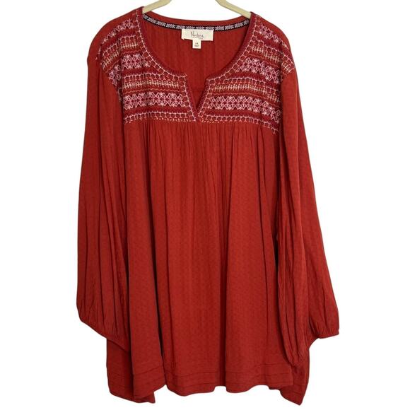 Nurture by Westbound Womens Tunic 3X Burnt Orange Embroidered Peasant Blouse - Picture 1 of 9